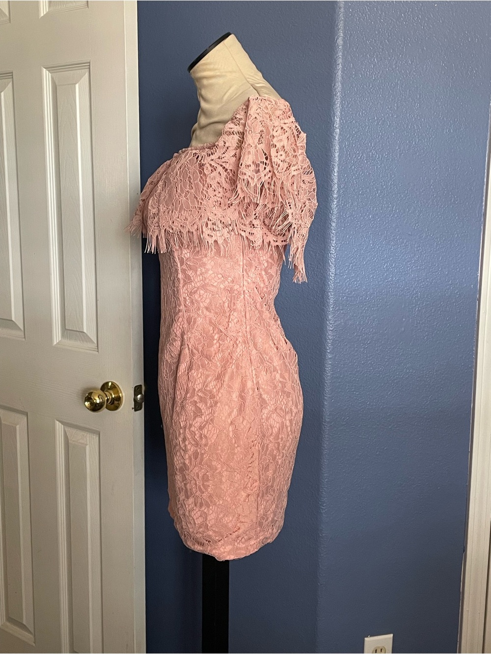 PrettyLittleThing Pink Lace Mini Bardot Dress - Picture 5 of 10